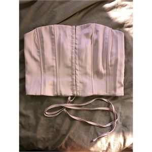 Satin Pink Lace Up Strapless Corset Top